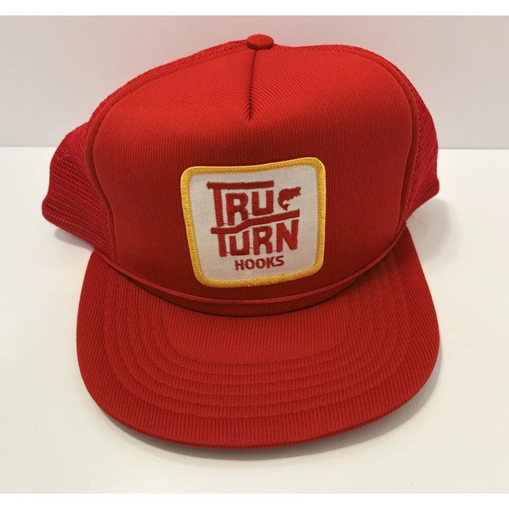 Tru Turn Hooks Red Mesh Trucker Hat Snapback Fishing Cap One Size VTG